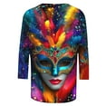 thumbnail image 4 of TrendVibe365 Mardi Gras Ladies Tops and Blouses 3/4 Sleeve Plus Size with Crew Neck Polyester Casual Mask Printed Mardi Gras Celebrations Blouse Tops for Mardi Gras Event Purple 3XL, 4 of 5