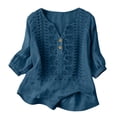 thumbnail image 6 of MSJUHEG Ladies 3/4 Length Sleeve Tops Blouses Boho Fashion Flowy Floral Shirts Loose Tops for Women Linen Tops for Women Summer Cotton Boho Blouses Short Sleeve Peasant Blouse Blackish Green M, 6 of 7