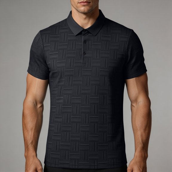JOANKDMI Textured Shirts for Men Short Sleeve Golf Tops Geometric Basketweave Pattern Casual Business Work Shirts Breathable Moisture Wicking Athletic Tee, M-4XL