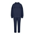 thumbnail image 4 of Scyoekwg Womens Sweatsuits 2 Piece Set Solid Color Round Neck Long Sleeve Tops Pullover Elastic Waist Sweatpants Workout Athletic Tracksuits (Dark Blue,L), 4 of 6