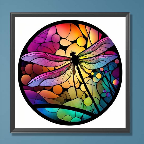 Cuadros Decorativos Pintura de diamante 5D DIY Taladro redondo completo Vidrieras Libélula Decoración (HQ263) Wdftyju embutido en tela