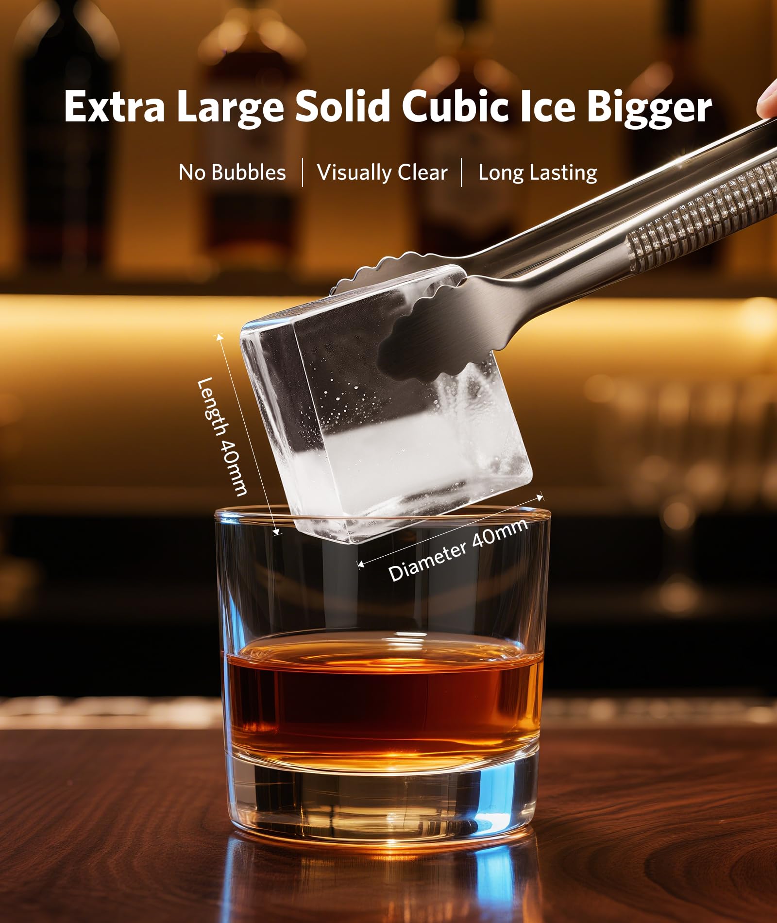 FREE VILLAGE Ice Makers Countertop Machine—Makes 3 Large1.6" Clear Ice Cubes in 15 Mins,24h Timer,Self-Cleaning Ice Maker with 5 Ice Cube Sizes for Cocktails,Whiskey & Bourbon
