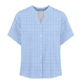 thumbnail image 4 of Zorckvet Blouses for Women Button Down Tops Short Sleeve Summer Cotton Linen Fashion Loose Fit Round Neck Womens Shirts, 4 of 5