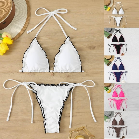 JoveMarine Women's Casual Two Piece Swimsuit Bikini Set Summer Beach Bathing Suit Vacation Swimwear Bathing Suit For Womens Swimsuits Black L