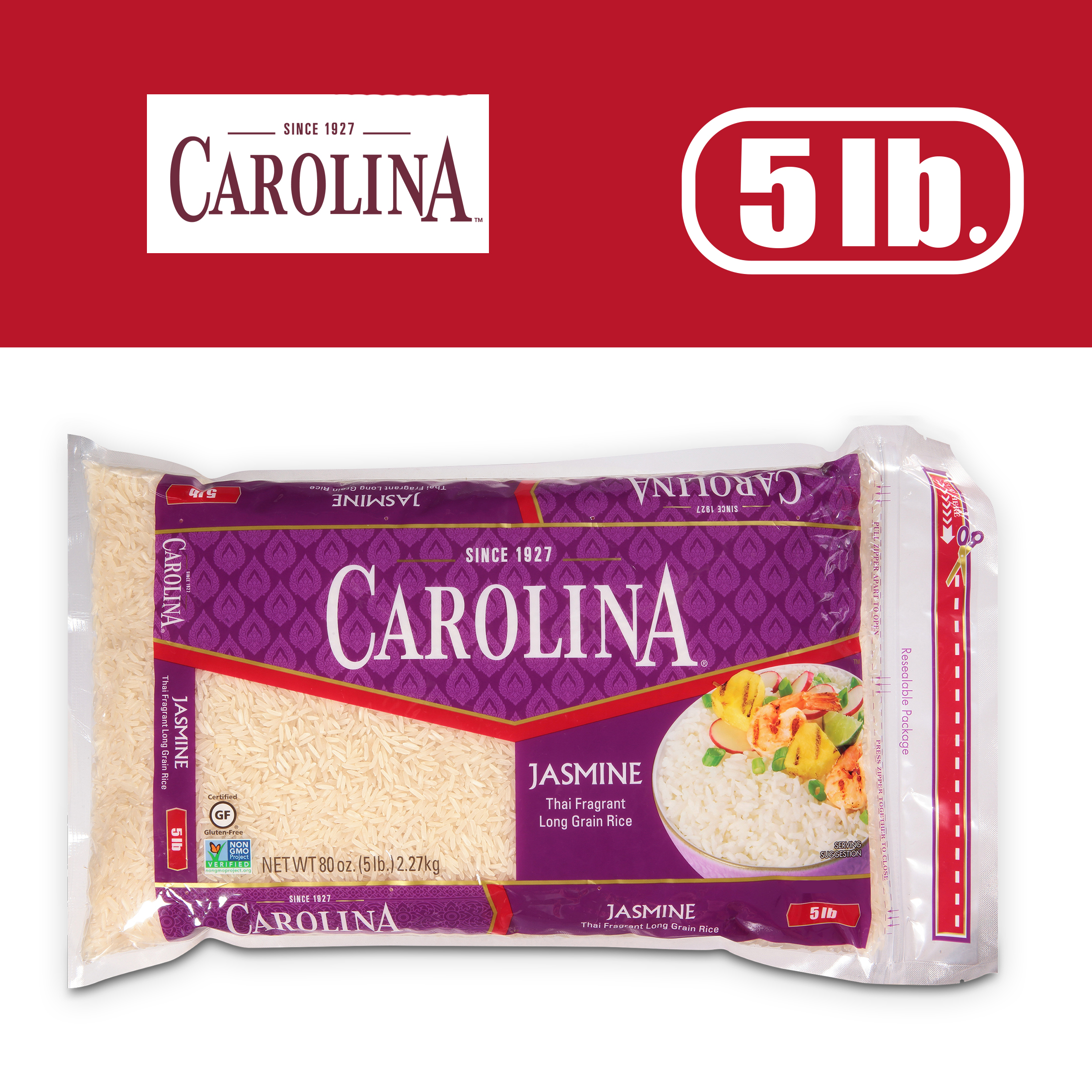 Carolina Jasmine White Rice, Thai Fragrant Long Grain Rice, 5 lb Bag - image 3 of 7