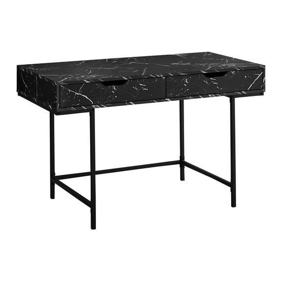 Computer Desk, Home Office, Laptop, Storage Drawers, 48"l, Work, Black Marble Look Laminate, Black Metal, Contemporary, Modern