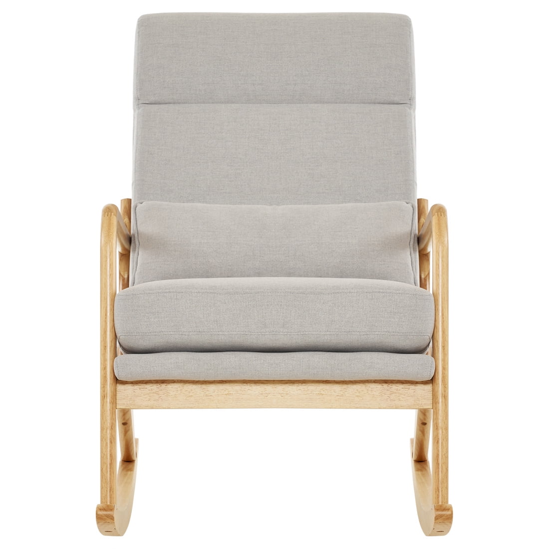 Nursery Rocking Chair, Upholstered Glider Rocker Indoor with High Backrest and Lumbar Pillow, Modern Accent Chairs Comfy Armchair Single Sofa Chair for Nursery Living Room Bedroom, Light Gray