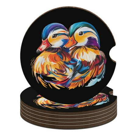 

Mandarin Ducks Birds Car Coasters for Drinks with A Finger Notch for Easy Removal Cup Holder Coaster Cute Car Interior Accessories 6PCS