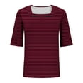 thumbnail image 5 of Scyoekwg Womens Tops Dressy Casual Square Neck Casual Dressy Tunic Shirt Ladies Blouses Lightweight Trendy Short Sleeve T Shirts Striped Print Comfy Loose Blouses (Red,M), 5 of 6