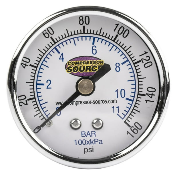 Quality 0160 PSI Air Pressure Gauge 1/4" NPT Center Back Mount CBM 2
