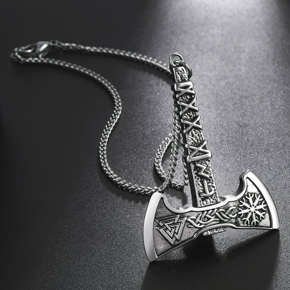 TEAMER Vegvisir Norse Compass Talisman Rearview Mirror Pendant Valknut Knot Axe Stainless Steel Keychain Amulet Jewelry