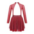 thumbnail image 5 of DPOIS Girls Long Sleeve Figure Skating Dress Sequins Leotard Dancewear Burgundy 10, 5 of 7