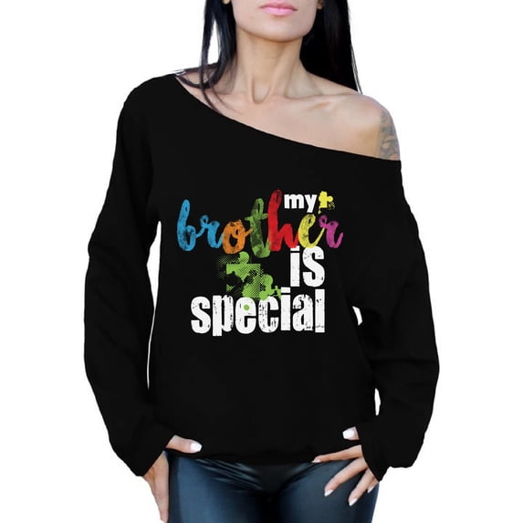 Awkward Styles My Brother Is Special Off Shoulder Sweatshirt Autism Gifts for Her Autism Awareness Sweater Oversized Family Autism Sweater Sibling Love Autism Sweatshirt Autism Support Sweater