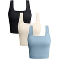 thumbnail image 1 of Women's 3 Piece Tank Tops Ribbed Seamless Workout Exercise Shirts Yoga Crop Tops, 1 of 5