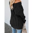 thumbnail image 3 of Women's Off Shoulder Long Sleeve V-Neck Ribbed Cable Pullover Sweaters Loose Fitting Jumper Tops, 3 of 6