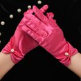 thumbnail image 4 of Yesbay 1 Pair Retro Satin Bride Gloves Faux Pearls Decor Pleated Cuffs Solid Color Vintage Wedding Gloves, 4 of 7