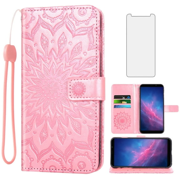 Asuwish Compatible with Cloud Mobile Stratus C7 Wallet Phone Case and Tempered Glass Screen Protector Flip Credit Card Holder Stand Mandala Flower Cell Cover for C_7 C 7 Women Men Pink