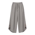 thumbnail image 5 of vigerkar Women's Summer Linen Pants Solid Color Loose Wide Leg Pants with Pockets Side Buttons Drawstring Beach Pants (Light Gray, M), 5 of 6