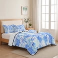 thumbnail image 5 of Full Quilt Set 78''x90'', Blue Flowers Lightweight Summer Bedspread Coverlet Set with 2 Pillow Shams, Watercolor Summer Botanical Floral Breathable All Season Quilt Bedding for Bedroom/Guest Room, 5 of 9