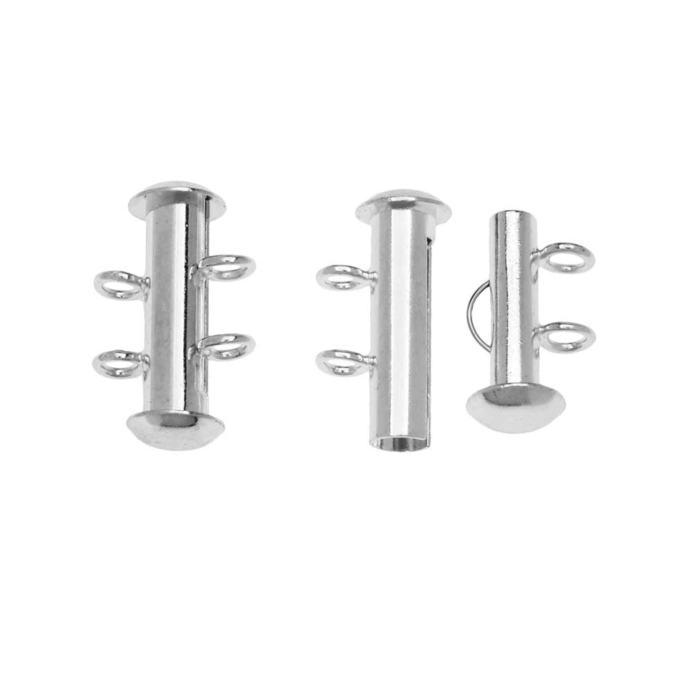 Slide Tube Clasps 2Strand with Vertical Loops 16.5 x 4mm, 4 Sets