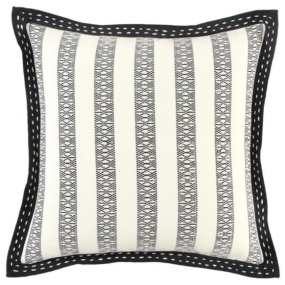 Rizzy Home Stripe 18" x 18" Poly Pillow with Textured Cotton Cover-Black/Ivory