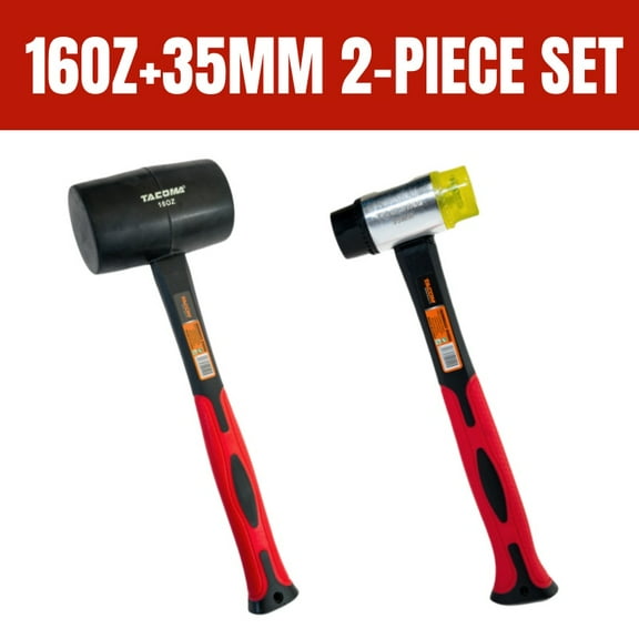 2-Piece Hammer Set – 16 oz Rubber Mallet & 35MM Installation Hammer with TPR Shock-Absorbing Handles, Perfect for Outdoor, Home Repairs, Renovation, Flooring, Crafts, DIY, Camping, and Tent Stakes
