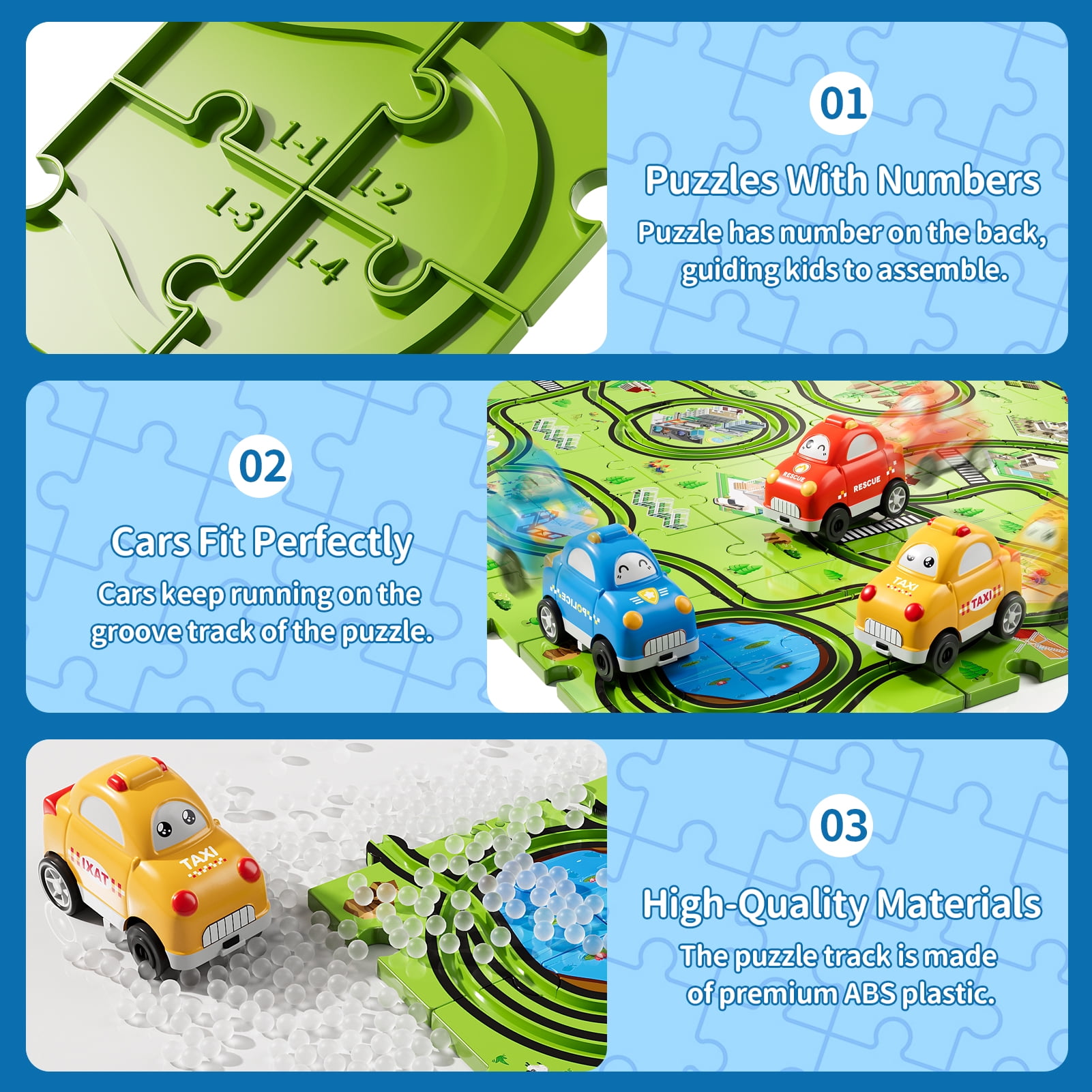 iHaHa 73 Pcs Puzzle Race Car Set Toys for Kids Ages 3-6 Years Old Boys, Puzzle Track Toys Gifts for Ages 3 4 5, Race Car Track Toys