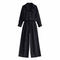 thumbnail image 4 of VISALY 2 Piece Linen Sets Women Collared Button Down Long Sleeve Shirts Drawstring Wide Leg Pants 2 Piece Outfit Set Loose Matching Tracksuit Summer Boho Beach Vacation Casual Outfits Black L, 4 of 4