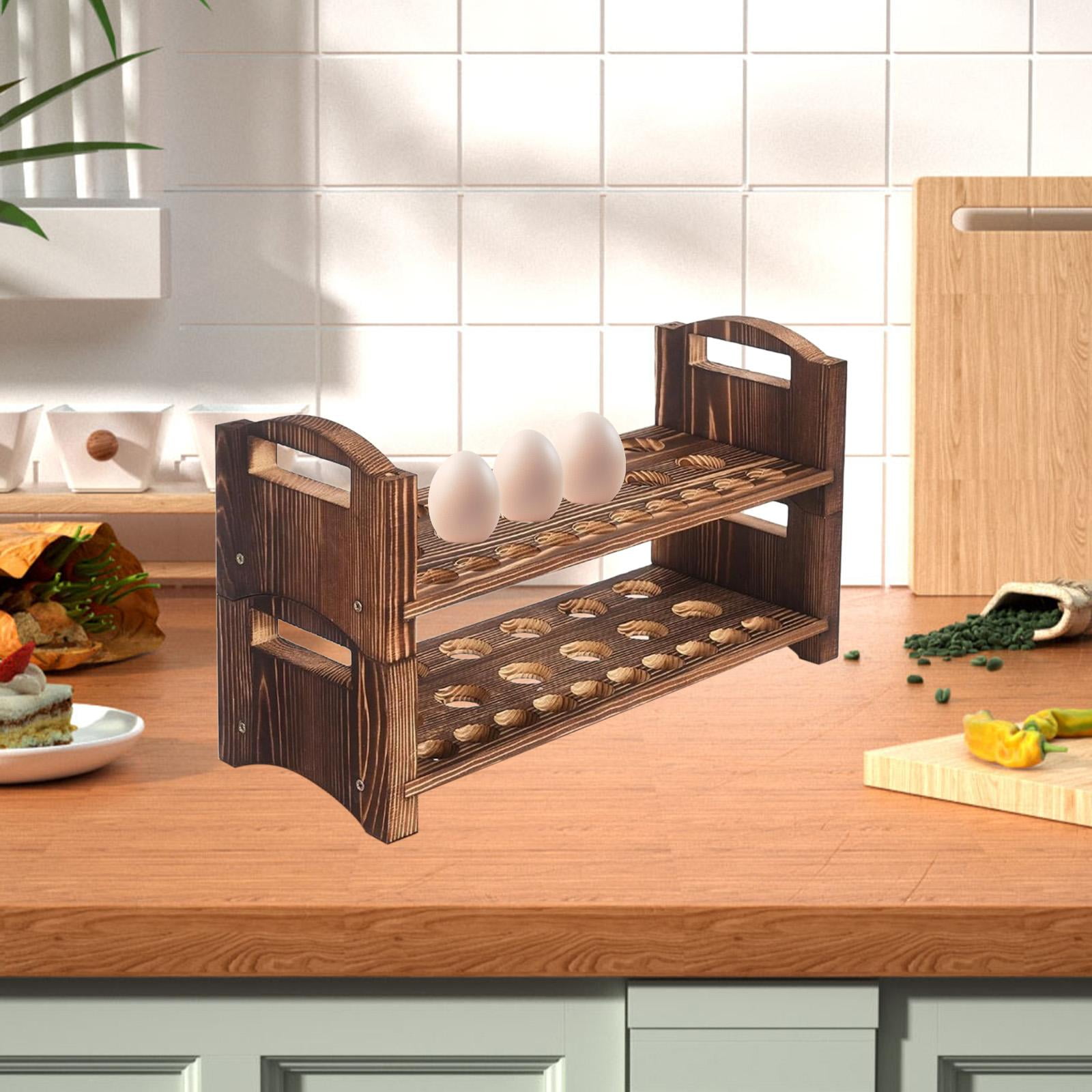 Egg Storage Holder Wooden Egg Shelf Stackable Tray Grooved Design for Pantries Kitchens Freezers Restaurants