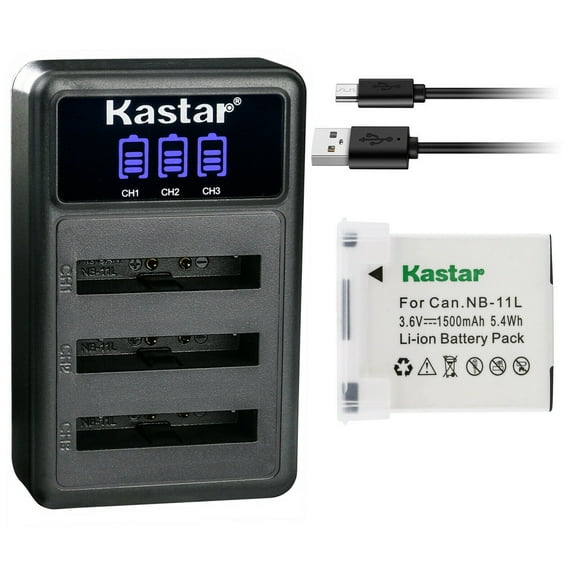 Kastar 1 Pack NB-11L Battery and LCD Triple USB Charger Compatible with Canon ELPH 360 HS, IXUS 125 HS, IXUS 127, IXUS 130, IXUS 132, IXUS 133, IXUS 135, IXUS 137, IXUS 140, IXUS 145, IXUS 147