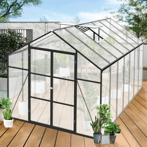 Newly Design Greenhouse 8x12 FT Polycarbonate Greenhouse Raised Base and Anchor Aluminum Heavy Duty Walk-in Greenhouses for Outdoor Backyard in All Season
