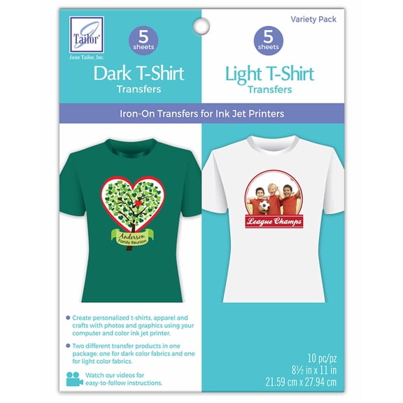 Dark and Light T-shirt Transfers Variety Pack - 5 Sheets of Each