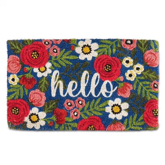 Abbott Doormat Durable Coir Fibre, Colorful Welcome Mat, Weather-Resistant Entry Décor, 18x30", Floral Hello -Pnk/Navy
