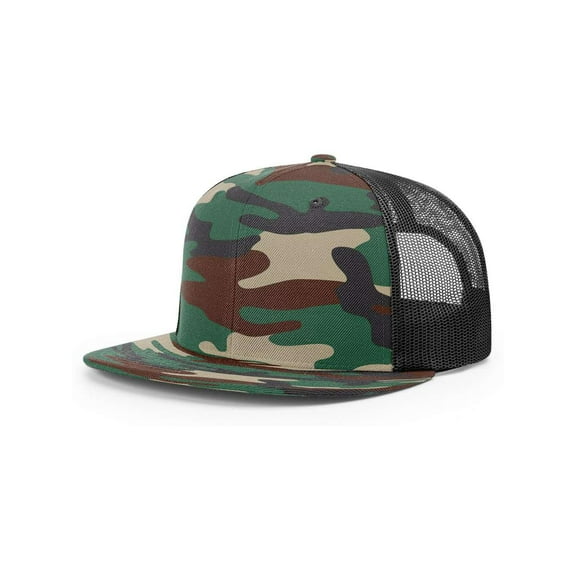 Richardson - Wool Blend Flat Bill Trucker Cap - 511 - Green Camo/ Black