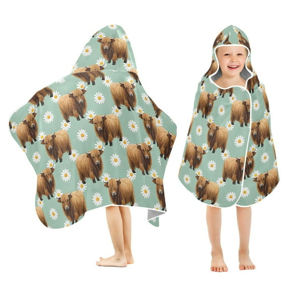 joogoo Cute Highland Cattle Kids Hooded Beach Towel Baby Bath Towel 23.5"x50"