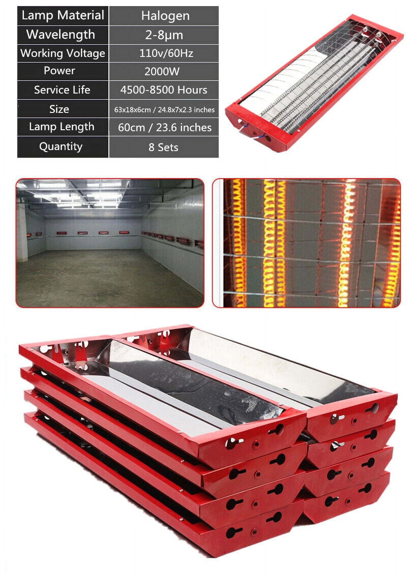 Miumaeov Paint Booth Heater 2000W 110V 8PCS Spray Baking Booth Light Heater Curing Lamp Heating Light for Automobile Paint Booths Furniture Paint Booths
