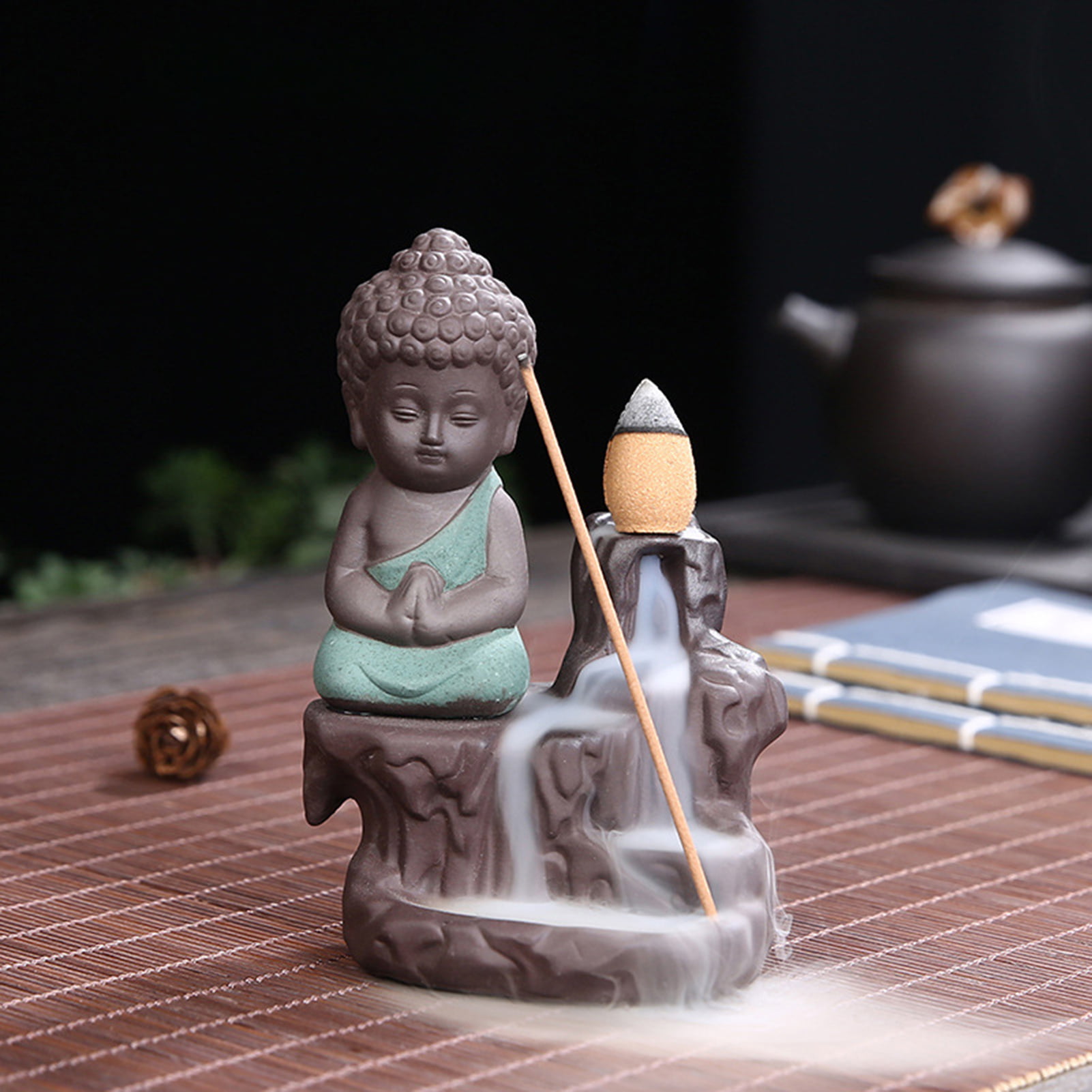 Monk Buddha Smoke Backflow Incense Burner Ceramic Censer Home Temple Craft Decor 