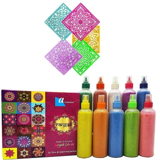 UR LITTLE SHOP Rangoli Powder Colors Floor Arts Ceramic Shining  Muggulu_Multicolors X 100 Gr Each_Set of 12_ULS43
