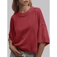 thumbnail image 5 of Short Sleeved Solid Color Women Casual Crewneck Knit Crop Sweater Tops, 5 of 5