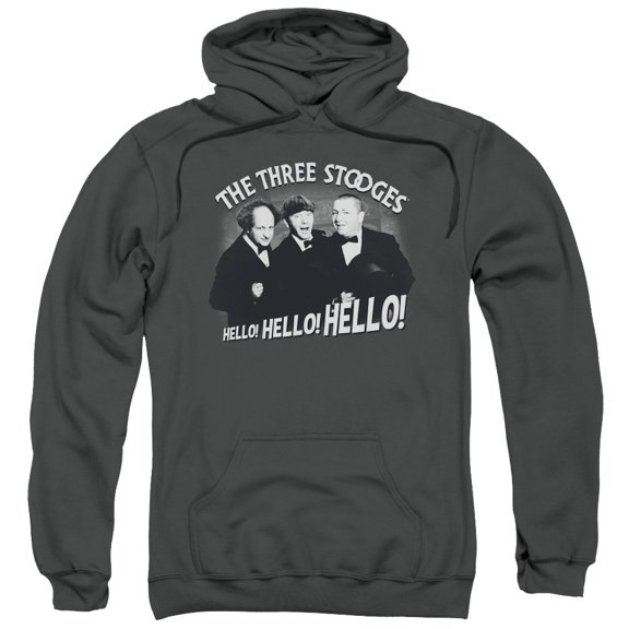 Three Stooges Hello Again Adult Pullover Hoodie Sweatshirt Charcoal