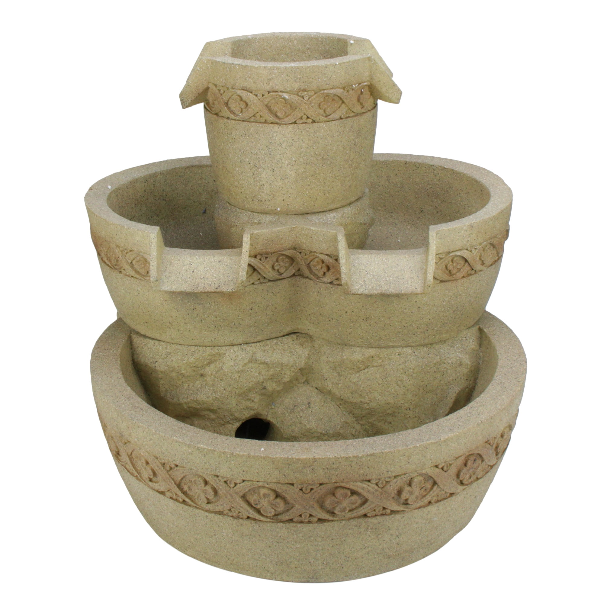 Northlight 18.25" Prelit LED Three Tier Floral Bowl Garden Water Fountain Outdoor Decoration - Brown