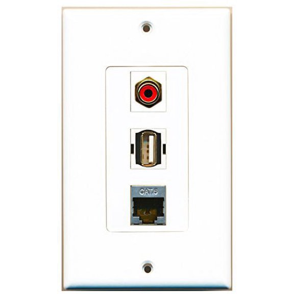 RiteAV - 1 Port RCA Red and 1 Port USB A-A and 1 Port Shielded Cat6 Ethernet Decorative Wall Plate Decorative