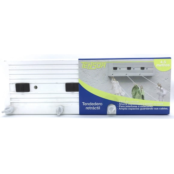 TENSOR Tendedero de Ropa Retráctil, 3 Cables de 4.5 metros, Secado de Ropa, Interiores y Exteriores