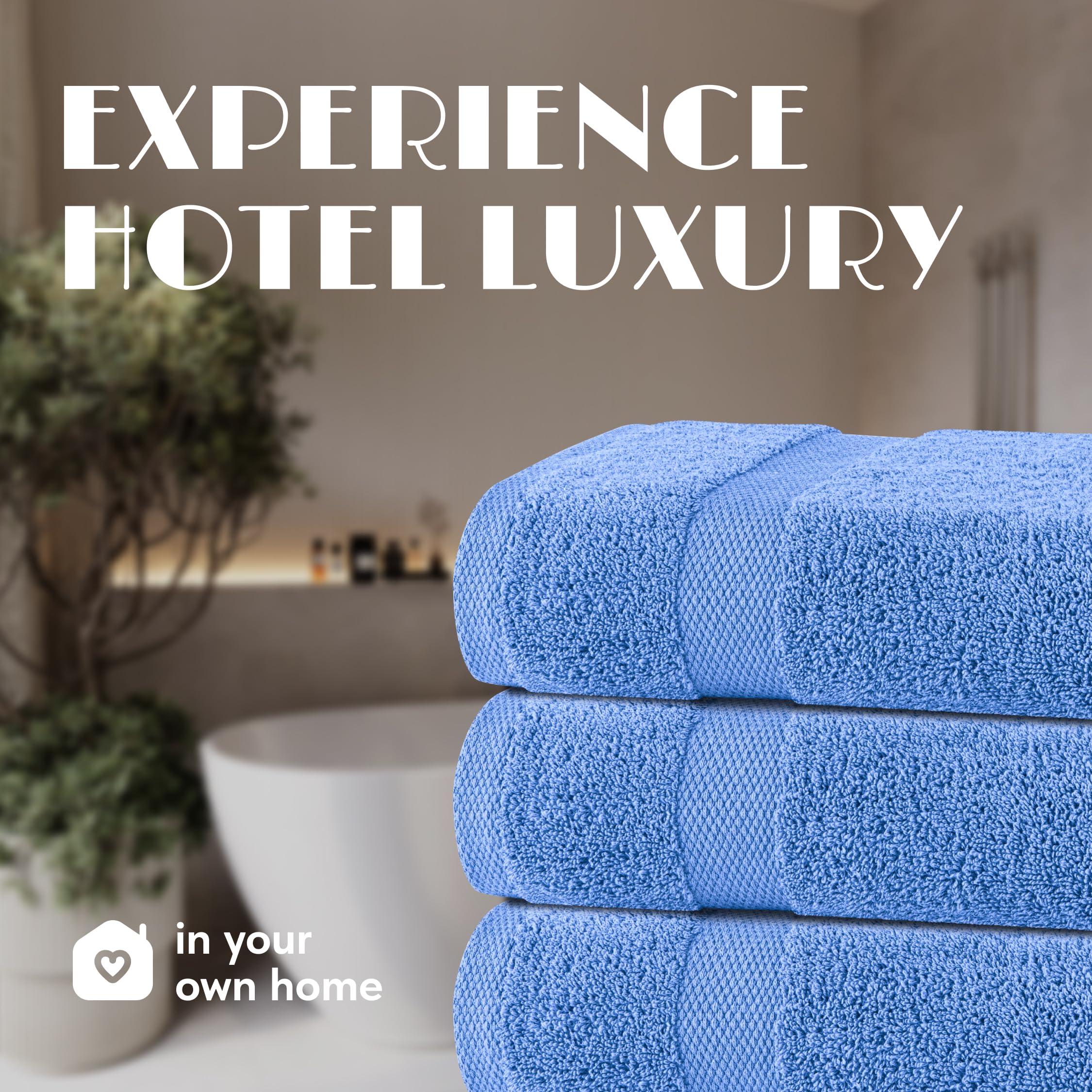 White Classic Wealuxe Light Blue Bath Towels 24x50 inch, Cotton Towel Set for Bathroom, Hotel, Gym, Spa, Soft Extra Absorbent Quick Dry 6 Pack