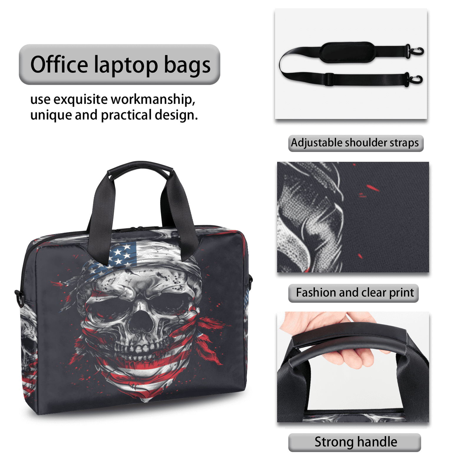 Herdesigns Funny Skull Skeleton Laptop Bag for Women Men, Computer Case Briefcase Messenger Bags, 15-15.6 inch Laptop Sleeve Shoulder Bag
