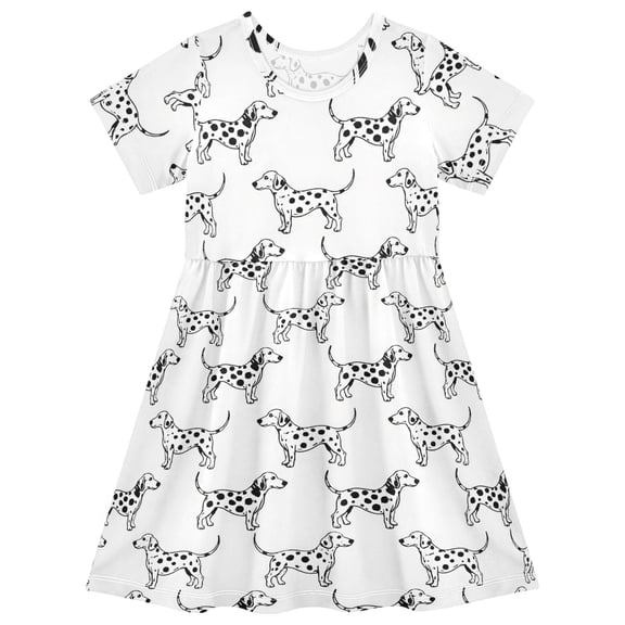 joogoo Dalmatian Dogs Girls' Short Sleeve Dress Kids Dresses 5-6T
