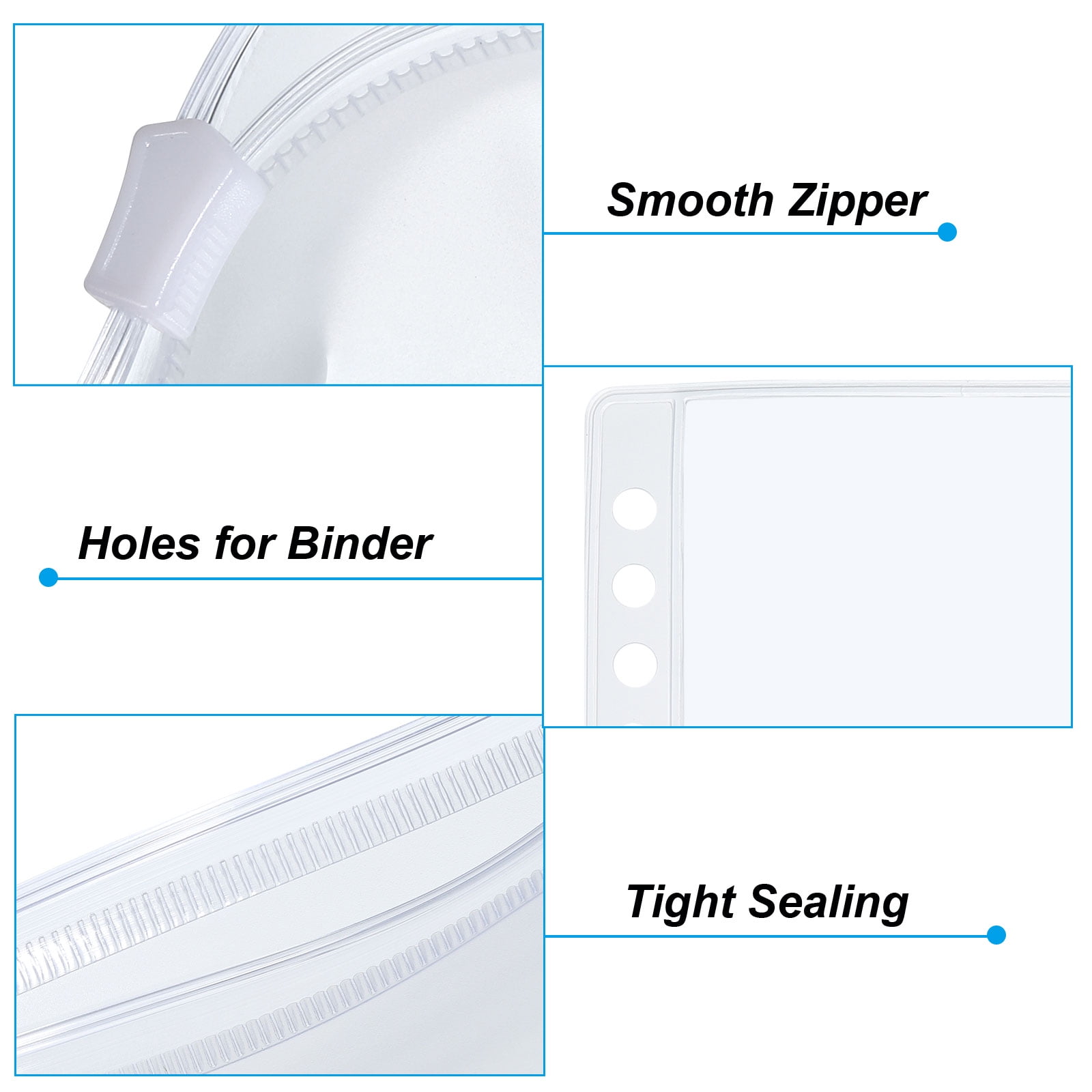 Unique Bargains A5 Binder Pocket 12 Pack Zipper Pouch for 20-Ring Notebook Clear