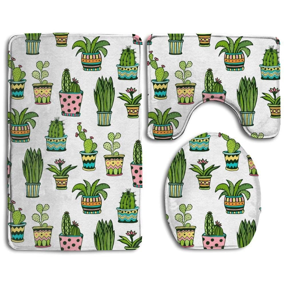 CHAPLLE Succulent and Cactus 3 Piece Bathroom Rugs Set Bath Rug Contour