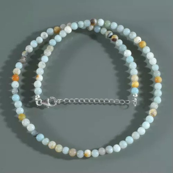 K-KED Natural Multicolor amazonite 4mm Round Beads Necklace Handmade 14-28 in-22 in