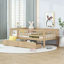 Holaki Twin Size Wood Bed with Guardrails and 2 Storage Drawers for Kids, Natural